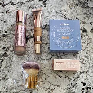 Assorted Full Size Makeup Lot: Foundation, Matte Powder, Tint & Brush